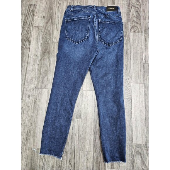 Express Jeans Womens 4 Short Blue Skinny High Rise Raw Hem Stretch Ankle Denim - Picture 2 of 13